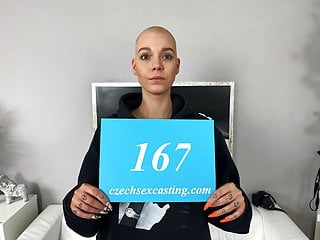 Shaved head girl in casting fuck...