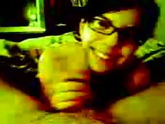 sexy girl with glasses is cock slapped in face repeatedly