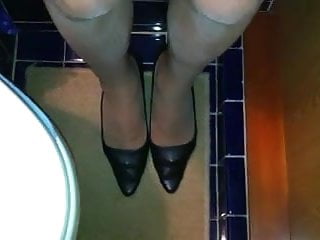 Black heel shoes and stocking...