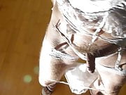 Crossdresser in silky white lingerie (Thlin1030663a)