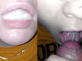 Swallowing mouthful of cum - close-up