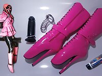 Self bondage pain predicament  sissy maid spiked chastity huge dildo ballet boots | Tranny Update