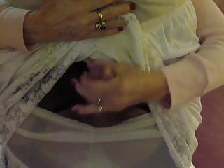 Wife wanking me dressed in nylon...