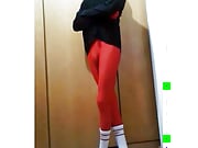 Fun At Home Wearing a Red Zentai Costume