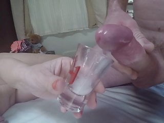 Shooting hot cum load shot glass...