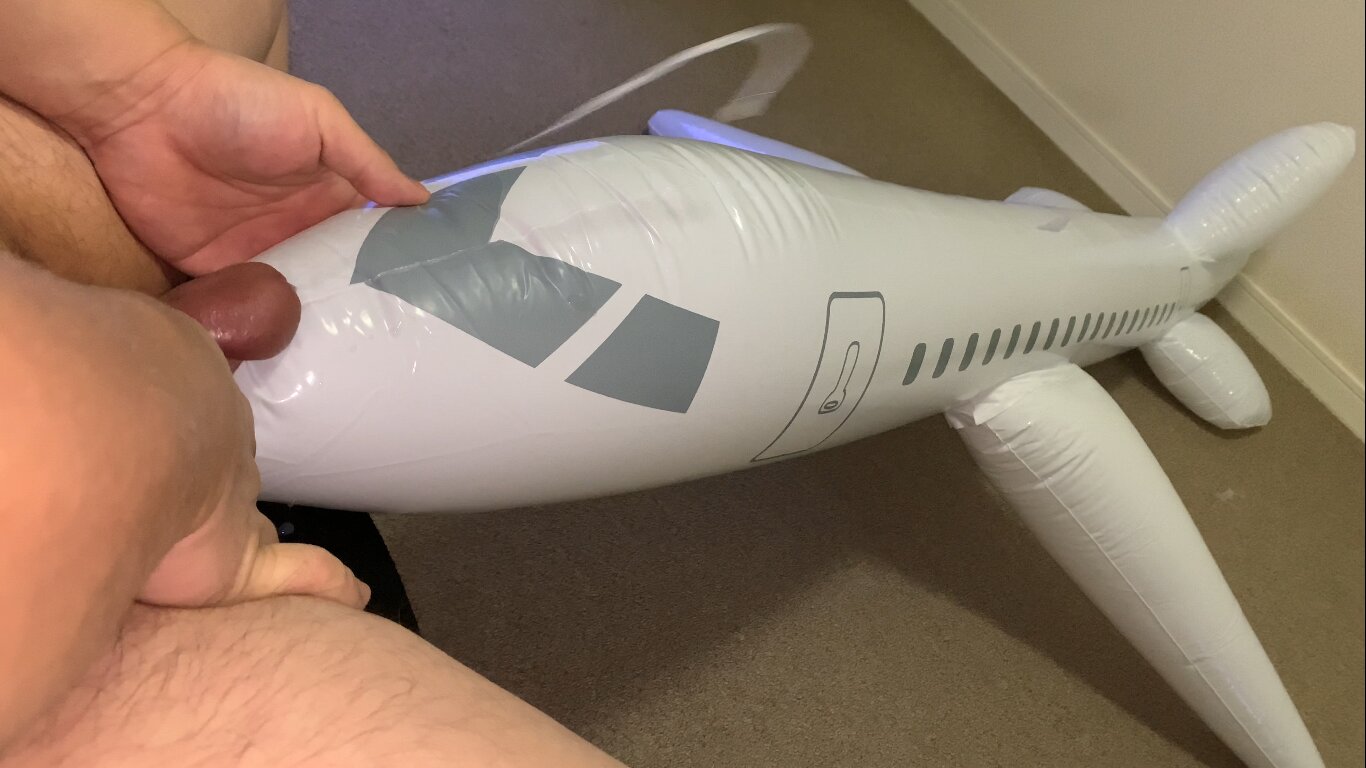 Small Penis Humping, Rubbing And Shooting A Load On An Inflatable Airplane - Airplane Blowjob