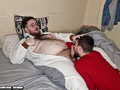 Bears sucking each other's cocks in pajamas