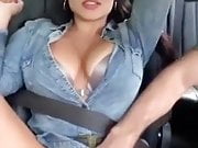 Latina American pussy masturbates in the car