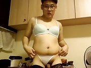 Very sexy Asian sissy in lingerie (hot body and small cock)