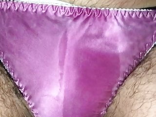 Pissing in silk panties...
