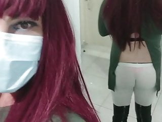 Sexy trans booty in white leggings visible thong