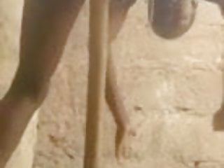 African Woman Masturbates With A Broom Handle