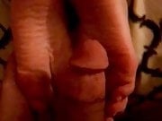 Cumming on mature wife's wrinkled soles 