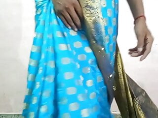 Lovely lingerie hot blue saree fry...
