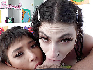 SWALLOWED Brooklyn Gray and Lydia Black gag over cock 