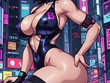 Cyberpunk hot big tits in cyberpunk city