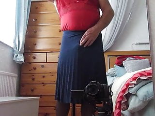Wanking in pleated skirt and nylon...