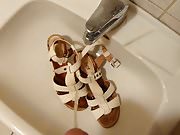Piss in wifes white sandals