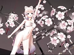 Genshin Impact Kokomi Undress Dance Hentai Catgirl Rainbow Mmd 3D Black Eyes Color Edit Smixix