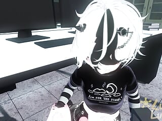POV vrchat Femboy coworker hid under your desk, but then he noticed your cock… (chillout vr)