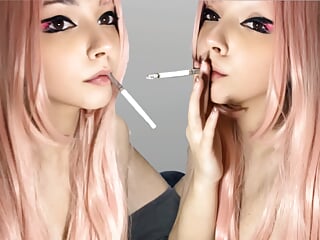 Pink Hair Egirl smoking with her stepdad before sex (ask me for full vid)