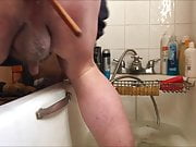 Anal gapes in bath with a peeled banana 