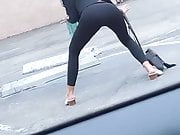 Sarah Hyland dancing outside in black tights 8-17-2019
