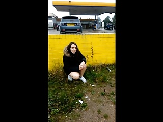 Public Panty Wetting, Peeing in my Little Thong By The Busy Service Station 