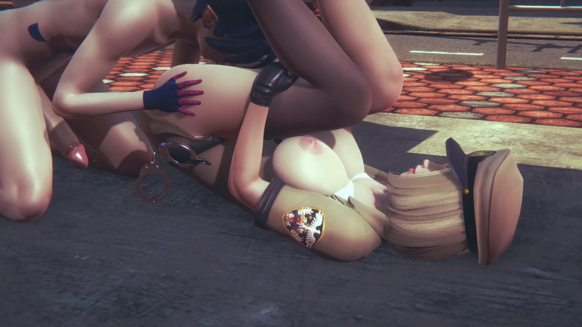 Hentai Uncensored - Guy gives cunnilingus to Police Woman in the street